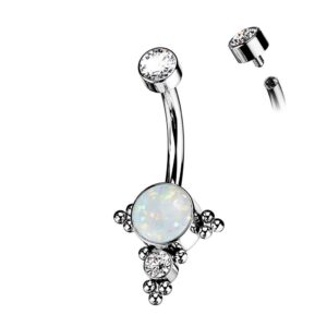 OMBLIGO CENTRO OPALO CON CIRCONES TITANIO TIN19